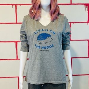 Life is Good Grey Long Sleeve Crusher Tee 🦔 Living on the hedge